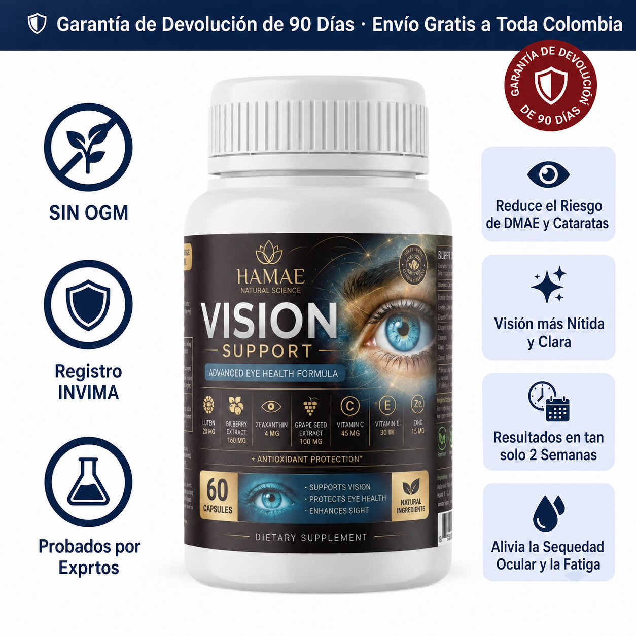Suplemento Vision 15 en 1 Formula avanzada para el ojo