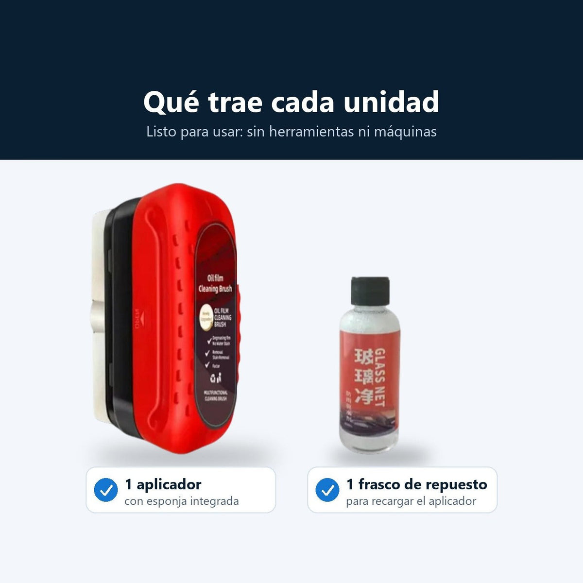 Qué trae cada unidad: un aplicador con esponja integrada y un frasco de repuesto