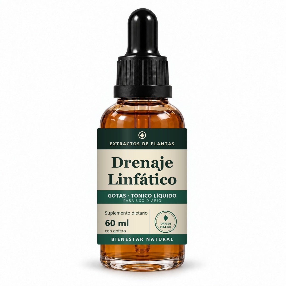 Frasco gotero de vidrio ámbar de 60 ml con extractos de plantas