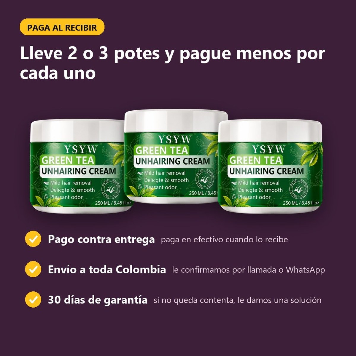 Lleve 2 o 3 potes: pago contra entrega, envío a toda Colombia y 30 días de garantía