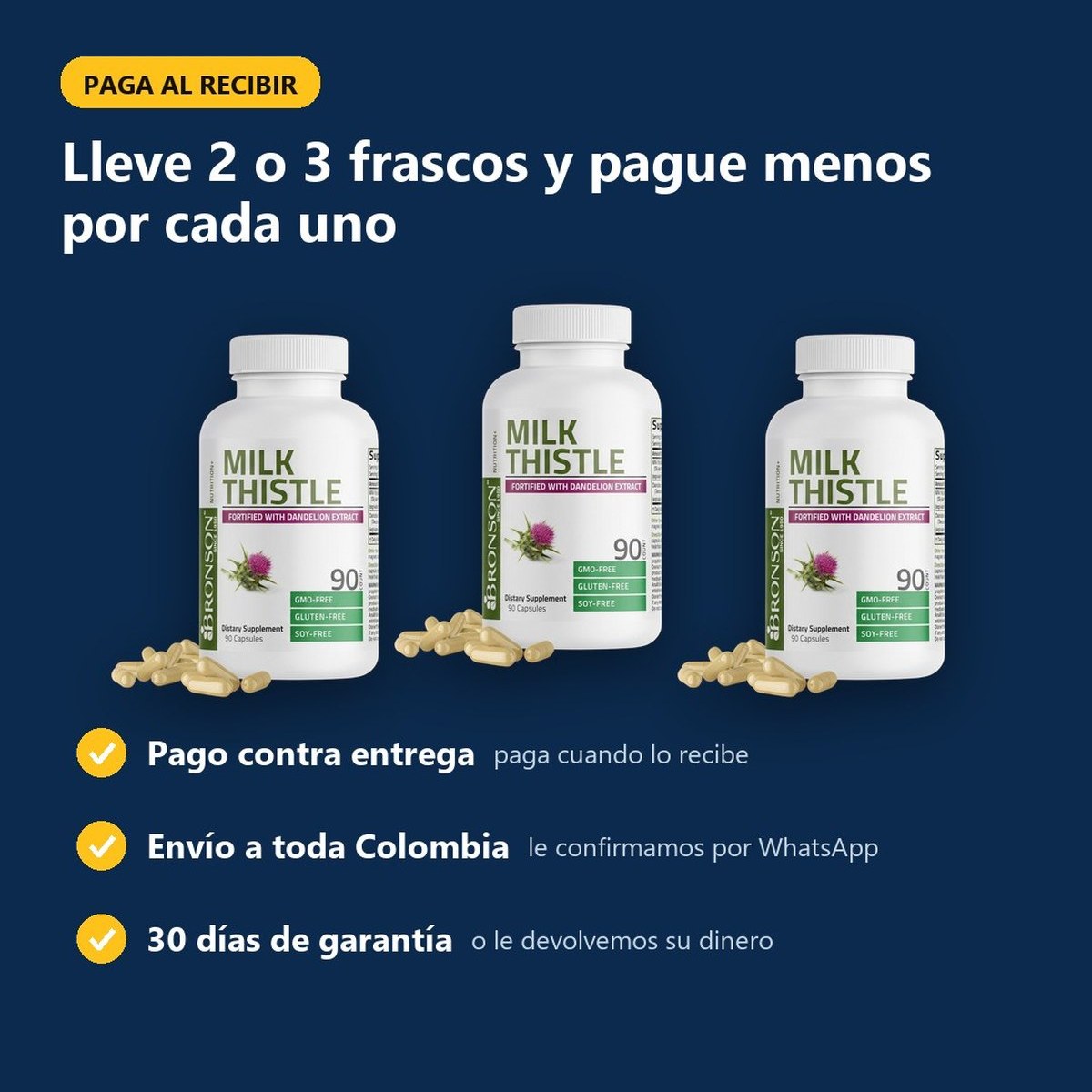 Lleve 2 o 3 frascos: pago contra entrega, envío a toda Colombia y 30 días de garantía