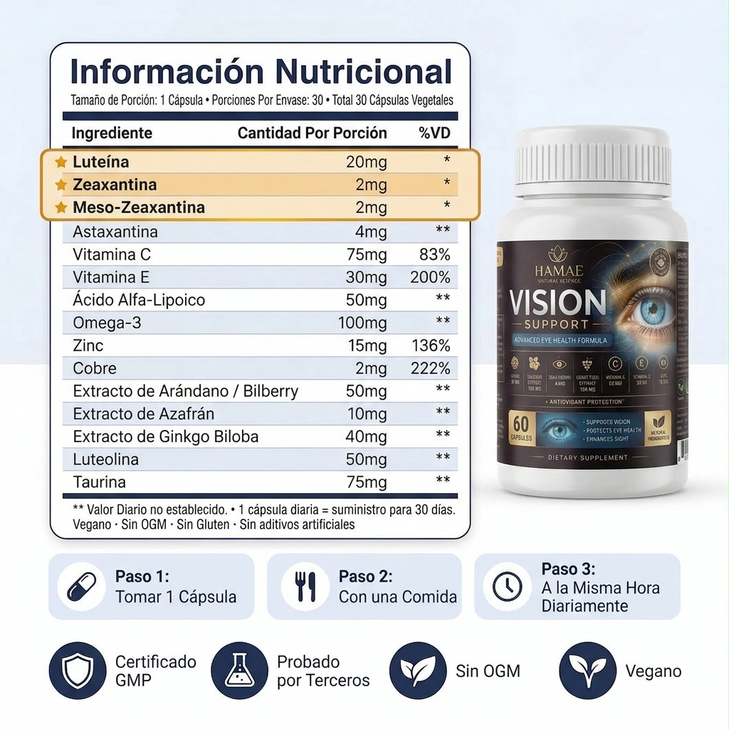 Suplemento Vision 15 en 1 Formula avanzada para el ojo