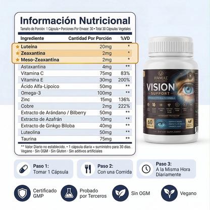 Suplemento Vision 15 en 1 Formula avanzada para el ojo